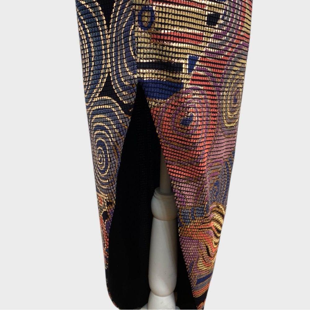 Vintage Multicolor Metallic Painted Bombshell Mesh Front Midi Dress Size Small - Picture 9 of 16